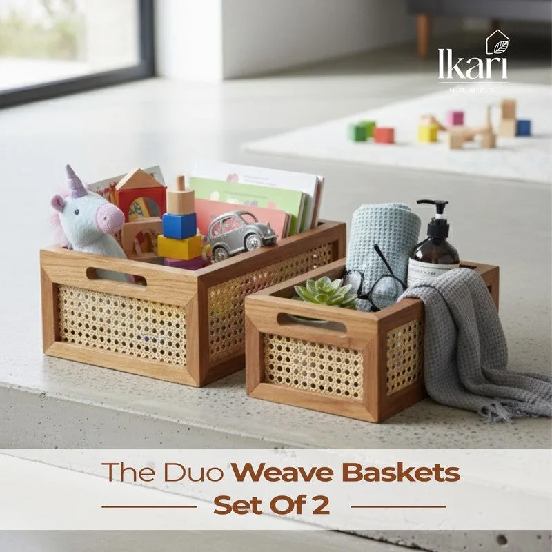 WoodCraft Teak Wood Storage Basket - Set of Two media 12