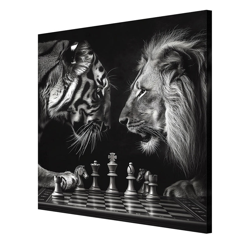 Lion Vs Tiger In Chess Poly Canvas Wall Painting media 6