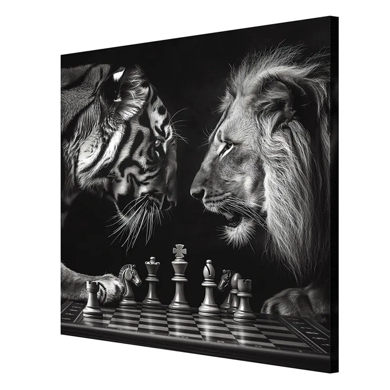 Lion Vs Tiger In Chess Poly Canvas Wall Painting media 6