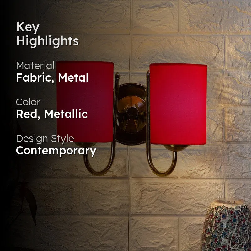Veda Duo Cylindrical Fabric & Metal Wall Lamp - Red media 2