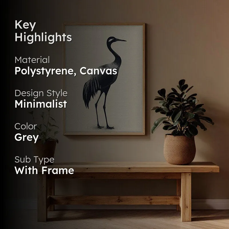 Graceful Crane Canvas Wall Painting With Brown Frame media 2