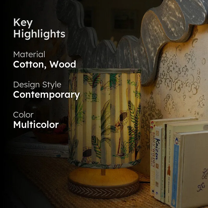 Greenwild Cotton Table Lamp With Wooden Base - OffWhite media 2