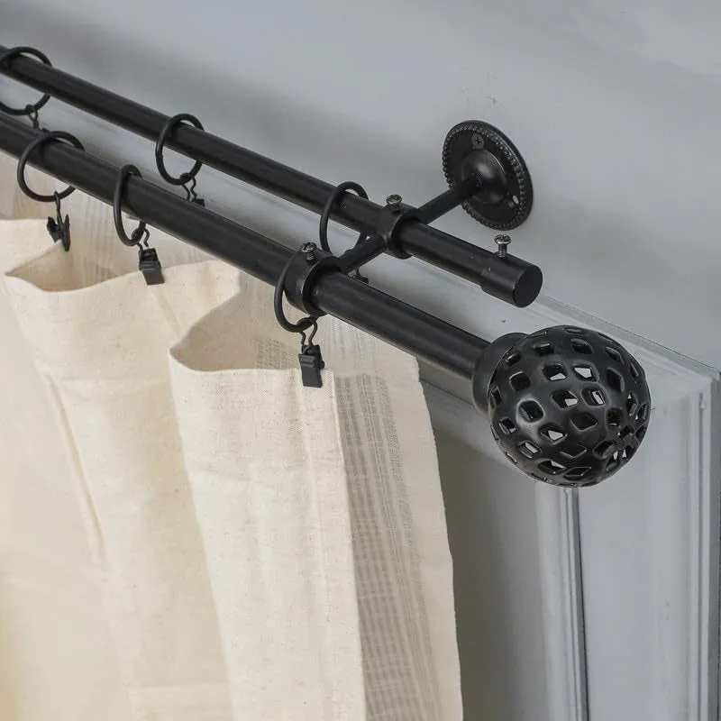 Zellige Extendable 1" Double Curtain Rods With Round Finial & Brackets media 1