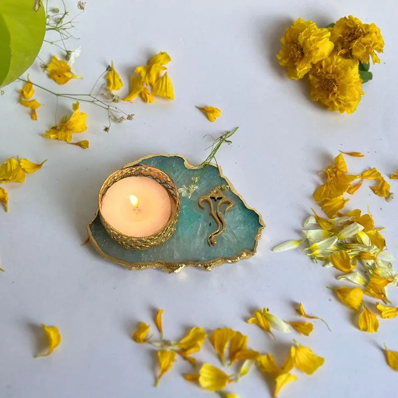 Ganesha Handcrafted Agate Tealight Candle Holder - Green media 4