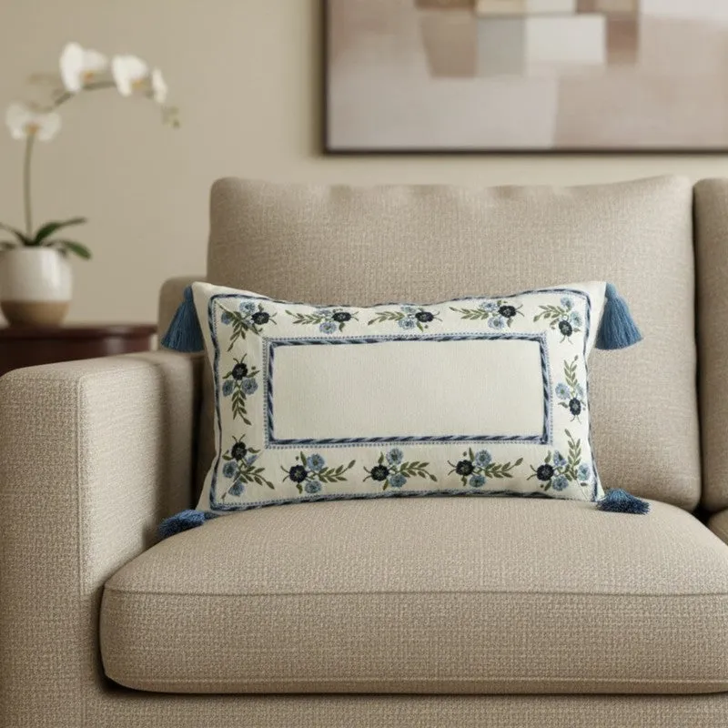 Flowera Embroidered Cotton Linen Cushion cover media 2