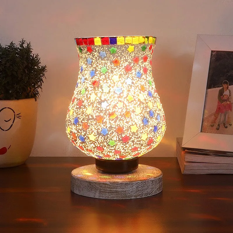 Flare Mosaic Glass Table Lamp With Wooden Base - Multicolor media 1
