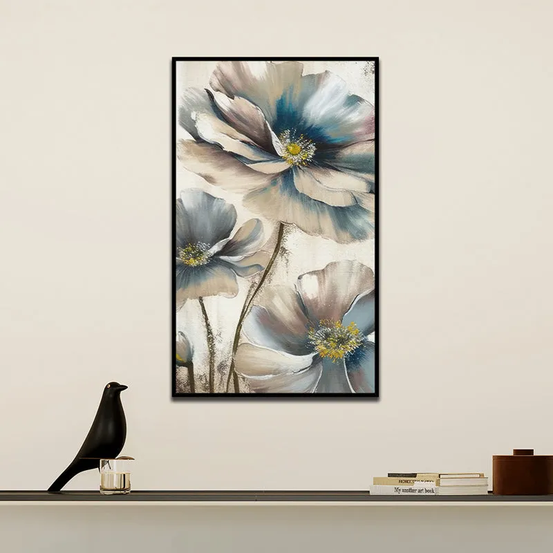 Blooms In Gloom Floral Canvas Wall Painting With Frame - Black media 1