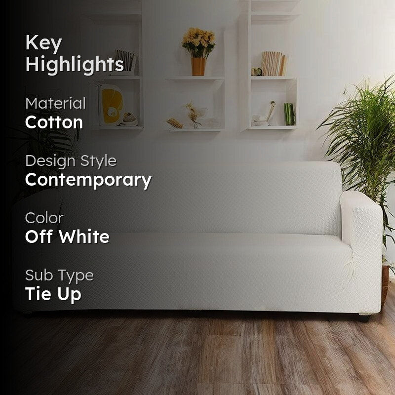 Pearl Cloud Solid Cotton Sofa Cover - Off White media 2