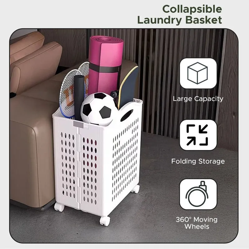 Laxis FoldNest Rolling Plastic Laundry Basket - White media 8