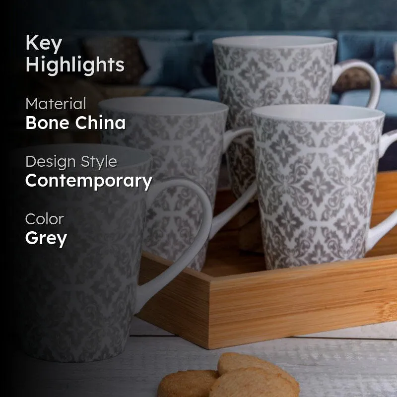 Shigha Bone China Coffee Mug (360 mL Each/Grey) - Set of Four media 2