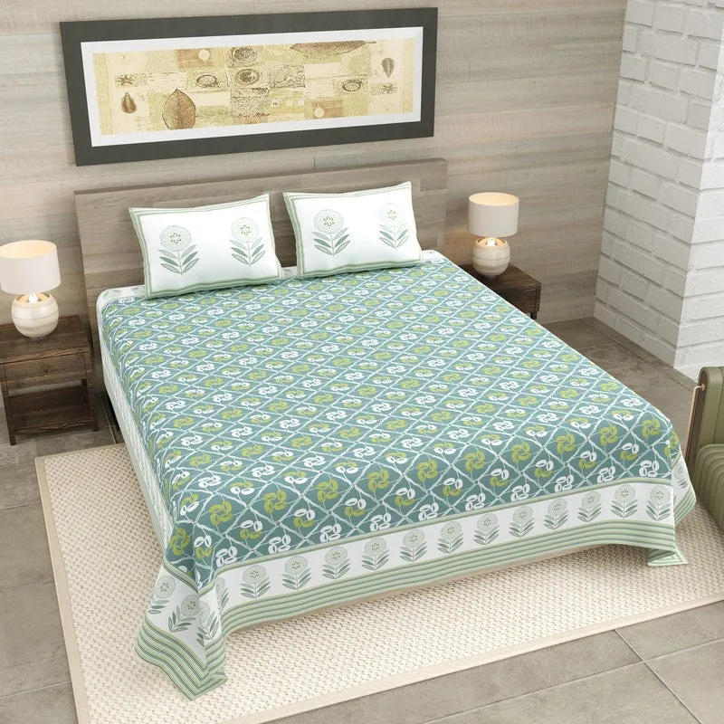 Rang Aura Cotton Bedsheet (Green,Yellow) - 120 TC media 1