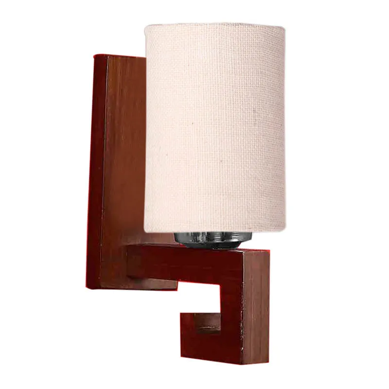Pallid Cylindrical Wooden Wall Lamp media 4