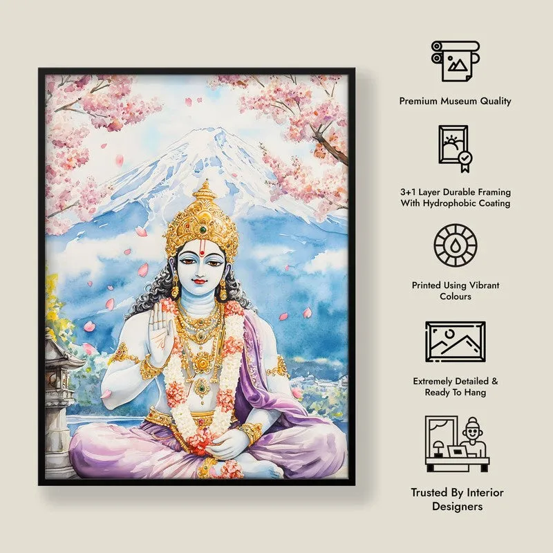 Vaikunthanatha Spiritual Archival Paper Wall Painting With Frame - Black media 8