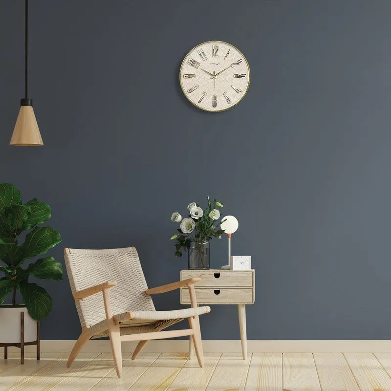 Elite Numeric Plastic Wall Clock - Off White & Gold media 4