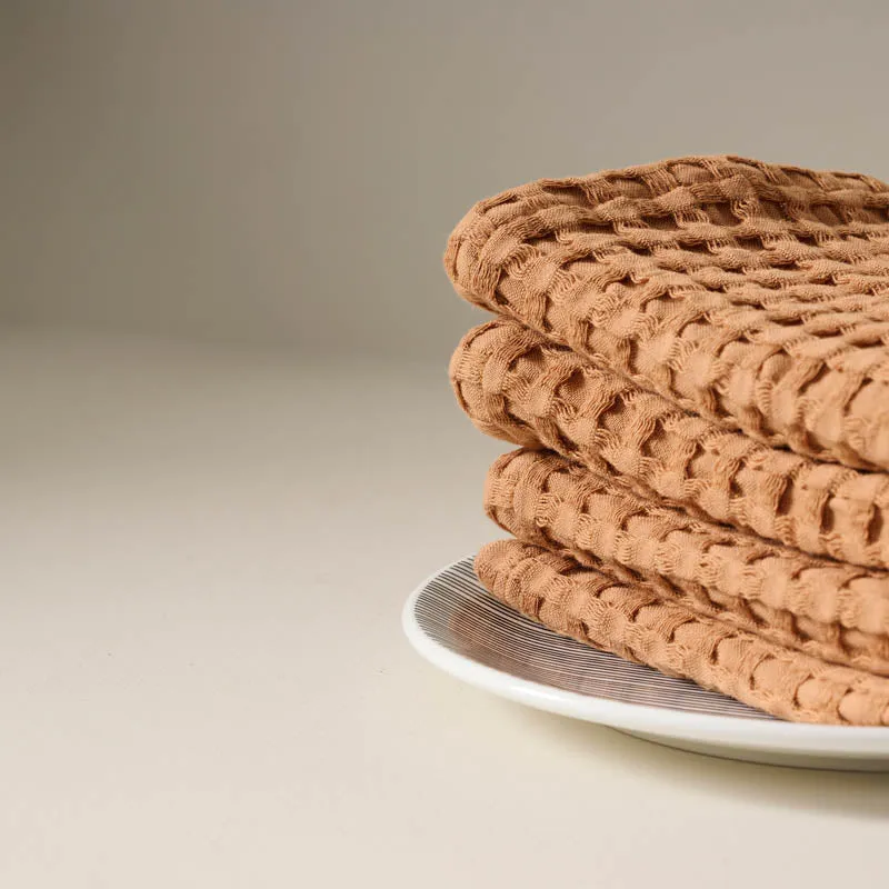 Fluffy Waffle Face Towel (Brown) - Set of Four media 3