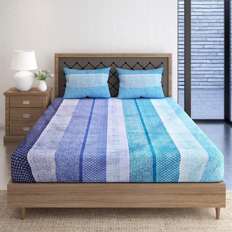 Swayam Yela Pastel Stripe Cotton Bedsheet (Blue) - 160 TC media 1