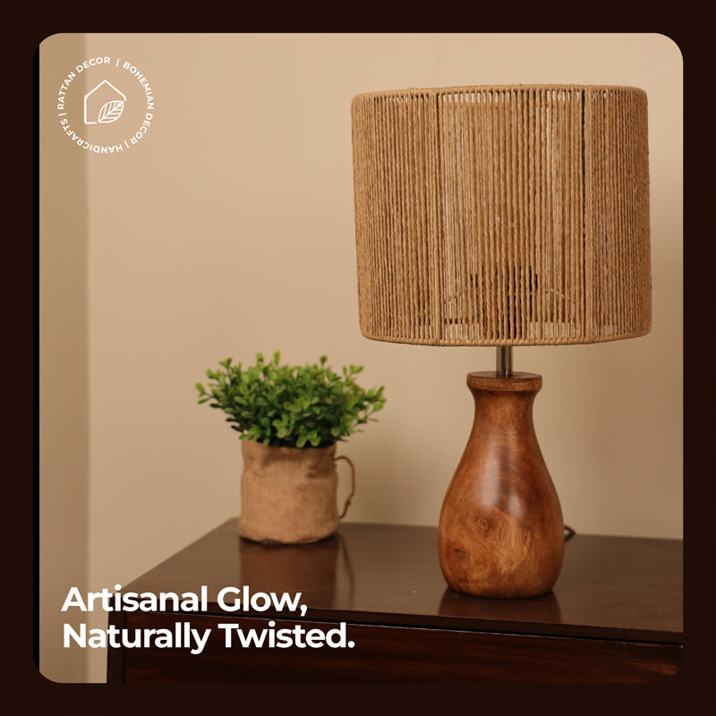 WhirlLit Rattan Mango Wood Table Lamp - Beige,Brown media 7