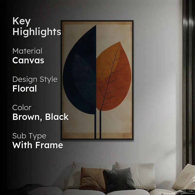 Midnight Autumn Leaf Floral Canvas Wall Painting With Frame - Black media 2