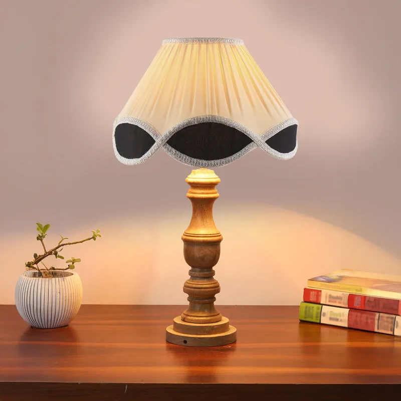 Valencia Carve Wooden Table Lamp - White,Brown media 2