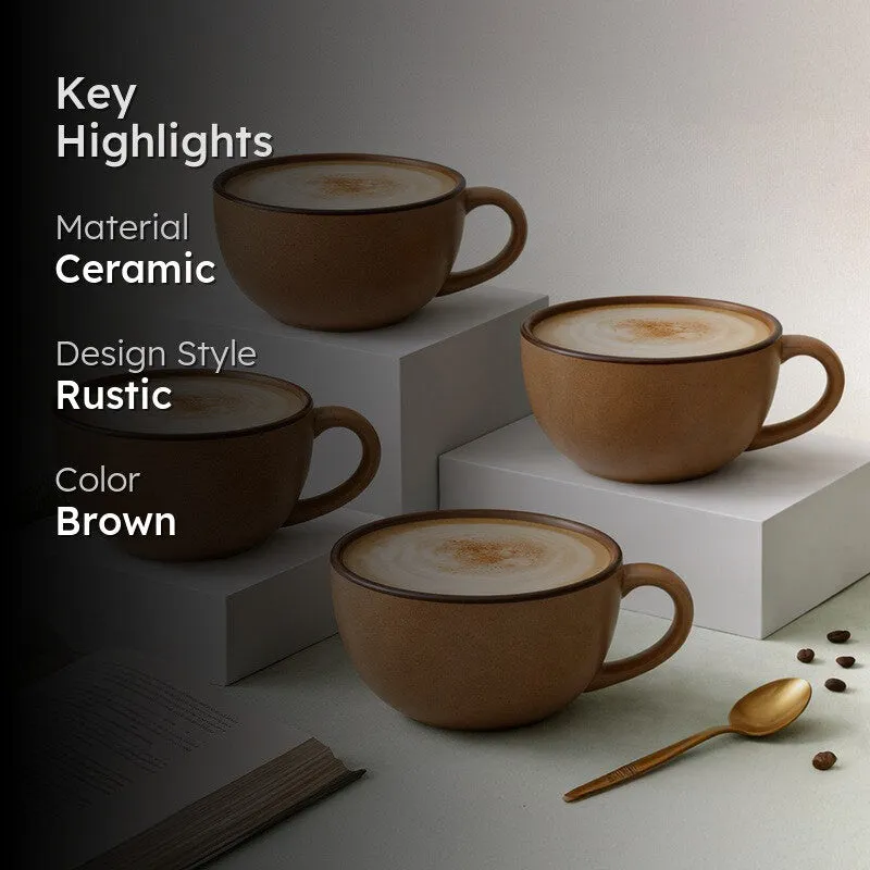 Cuddle Ceramic Tea Cup (250 mL Each),Dark Brown) - Set Of Four media 2