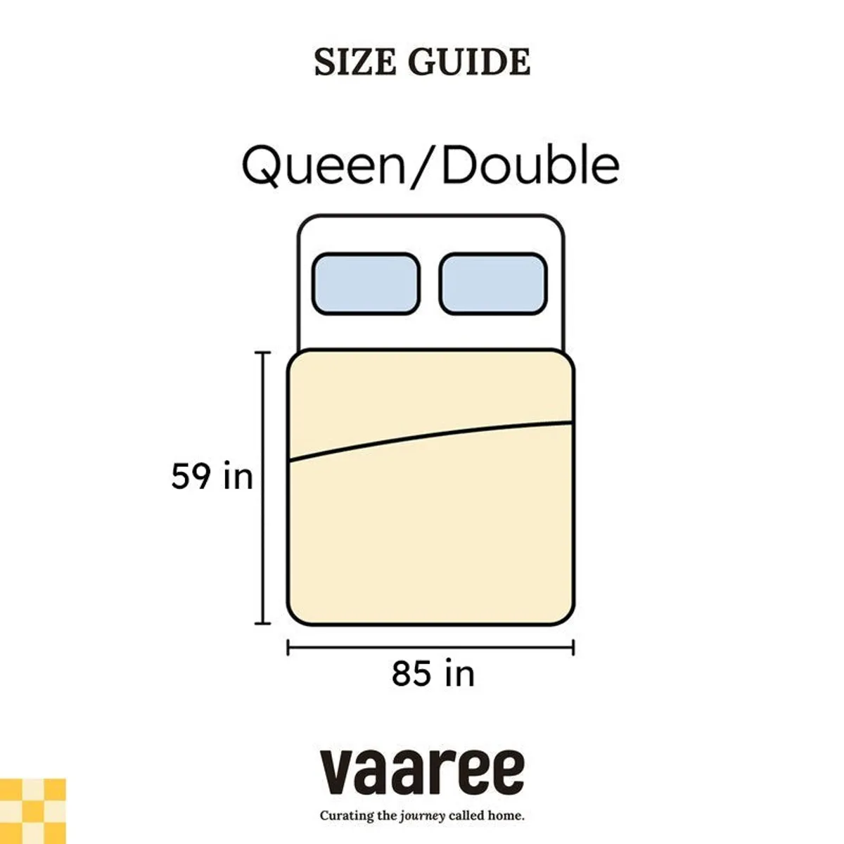 Size guide graphic for queen or double bed