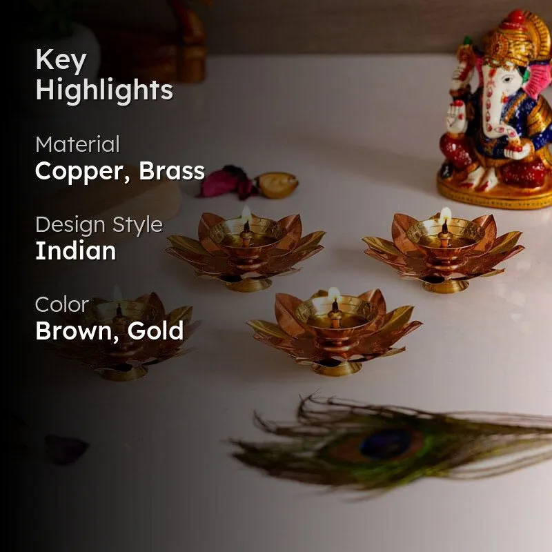 Lotus Bloom Brass Diya - Set Of Four media 2