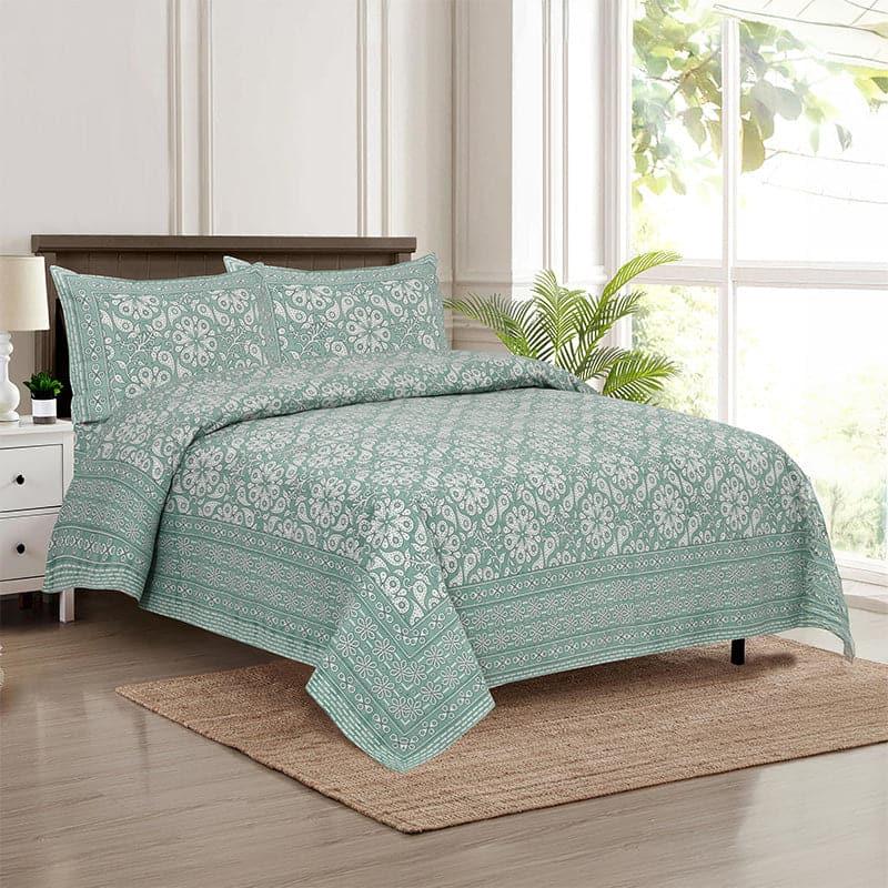 Seinara Floral Cotton Bedsheet (Aqua) - 160 TC