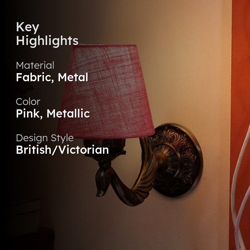 Amro Retro Conical Fabric & Metal Wall Lamp - Pink media 2