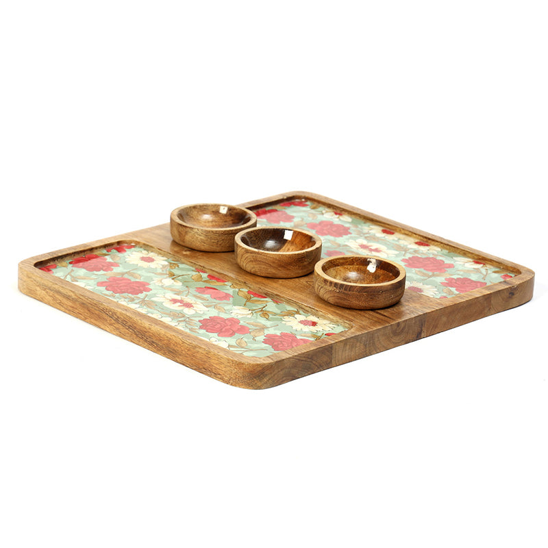 Fleur Aqua Mango Wood Platter (30 mL) - Four Piece Set media 5