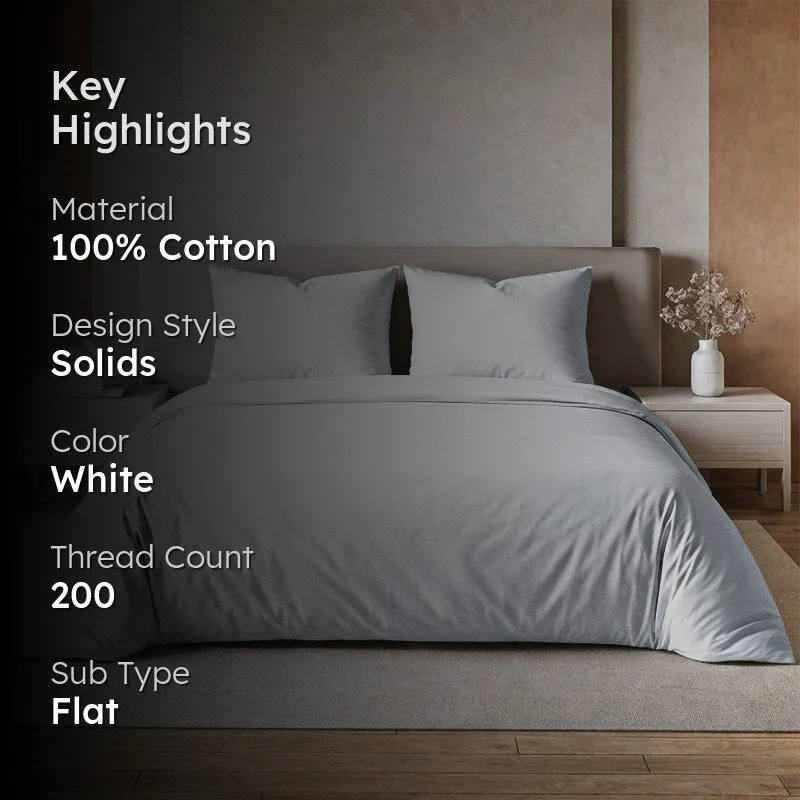 Maison Solid Cotton Bedsheet (White) - 200 TC media 2