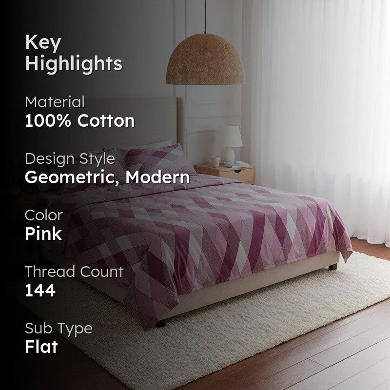Jora Geometric Cotton Bedsheet (Pink) - 144 TC media 2