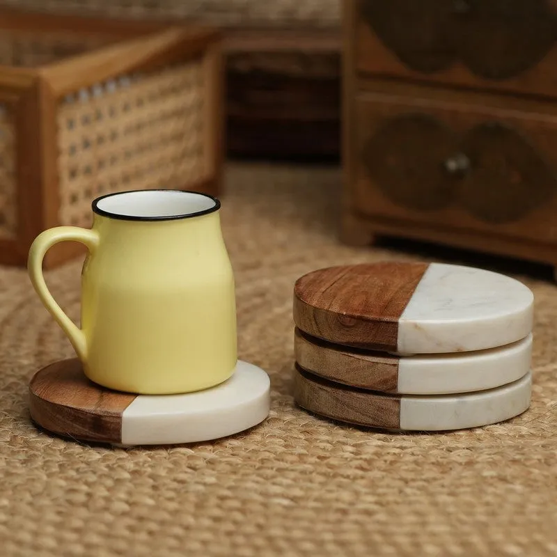 Torvic Boho Marble & Acacia Wood Coaster - Set Of Four media 1