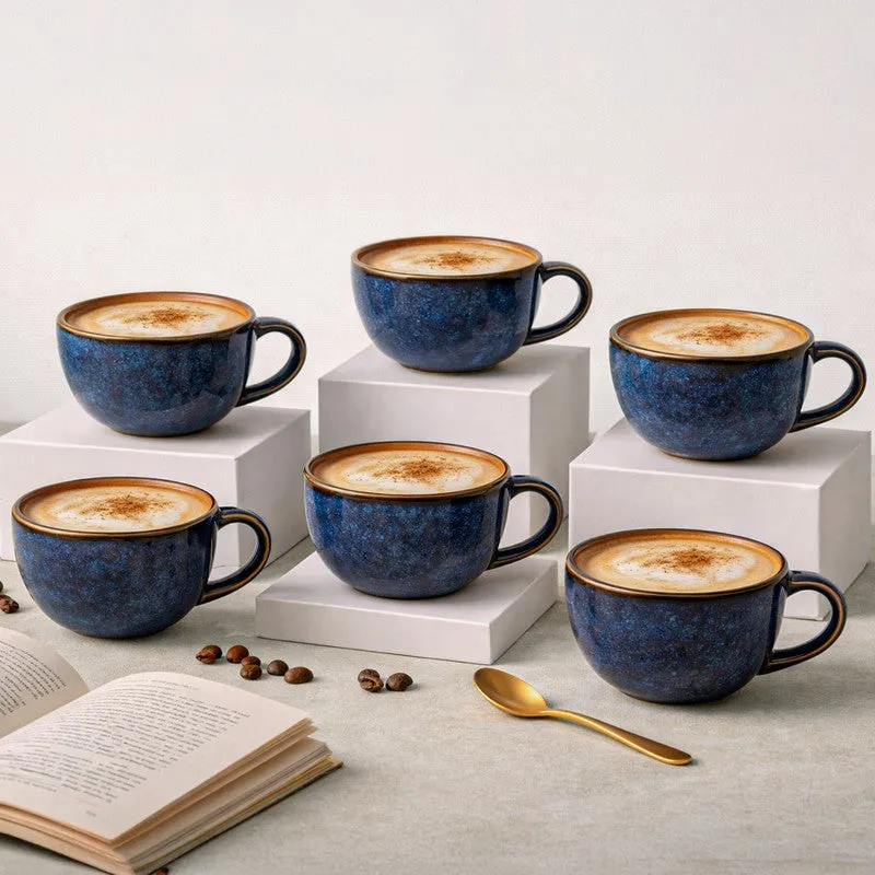 Cuddle Ceramic Tea Cup (250 mL Each),Dark Blue) - Set Of Six media 1