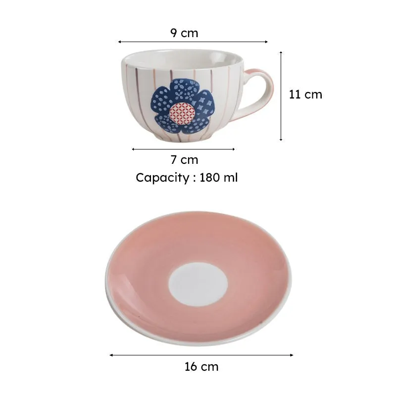 Petunia Handpainted Ceramic Cup & Saucer (180 ML) - Eight Piece Set media 7