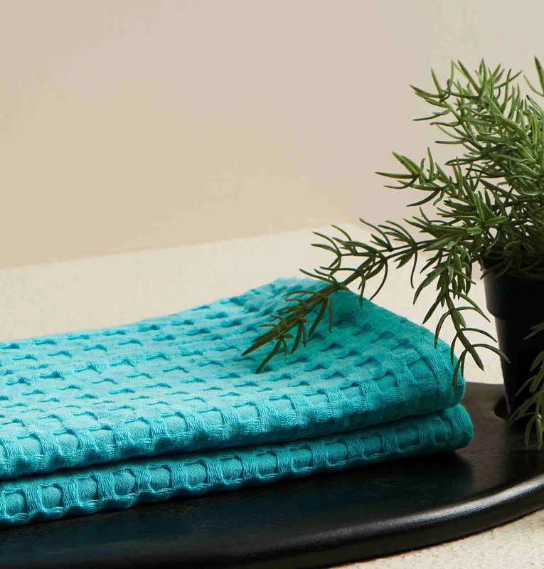 Alyssa Pebble Textured Waffle Towel Combo (Aqua) - Four Piece Set media 3