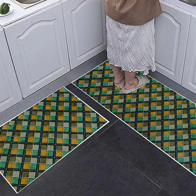 CleanLines Polyester Kitchen Floor Mats (Green,Black) - Set of Two media 5