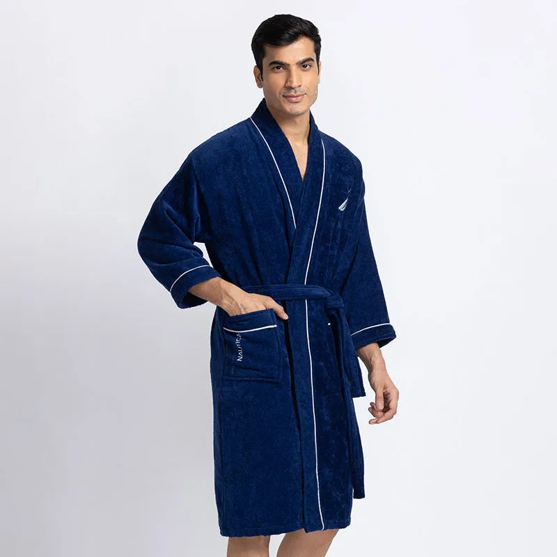 Nautica Men's Cashmere Dreams Cotton Bath Robe - Navy Blue media 5