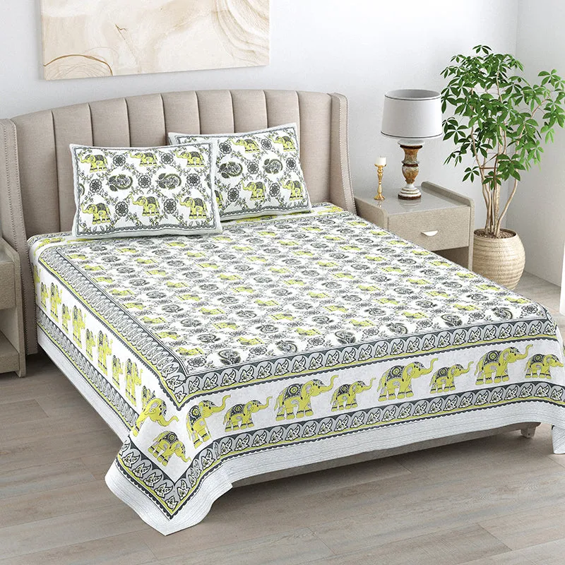 Anirvva Cotton Bedsheet (Grey, Green) - 180 TC media 1