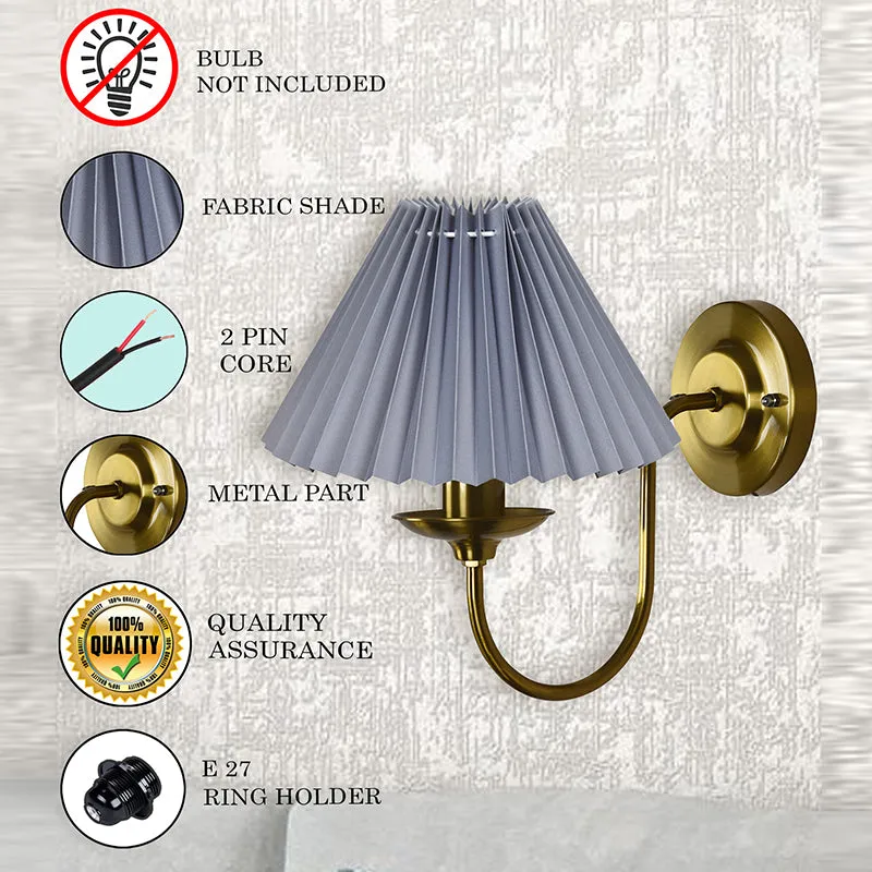 French Pleat Fabric & Metal Wall Lamp - Gold & Grey media 5
