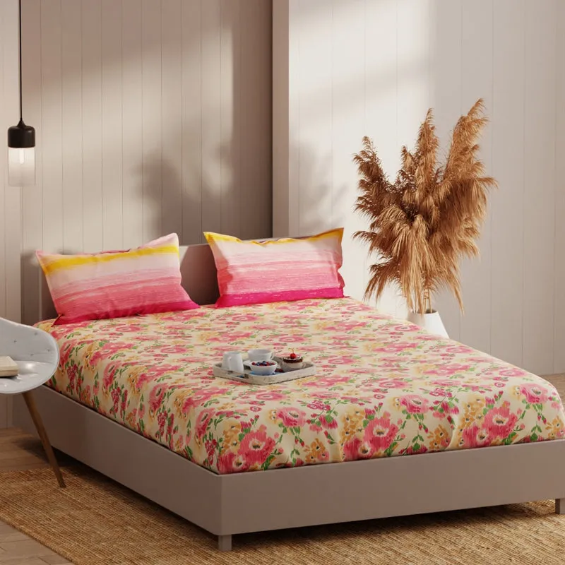 Petal & Stripes Fitted Microfiber Microfiber Bedsheet - 135 GSM media 4