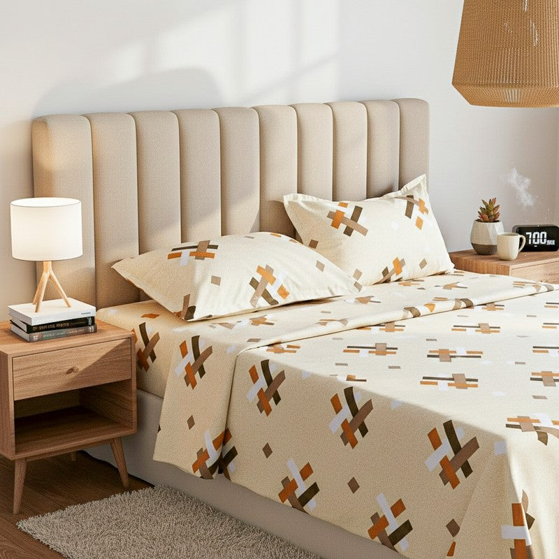 Criss Cross Chrome Cotton Bedsheet (Yellow) - 144 TC media 3