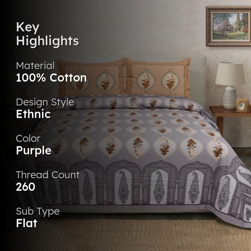 Ethnic Ashva Cotton Bedsheet (Purple) - 260 TC media 2