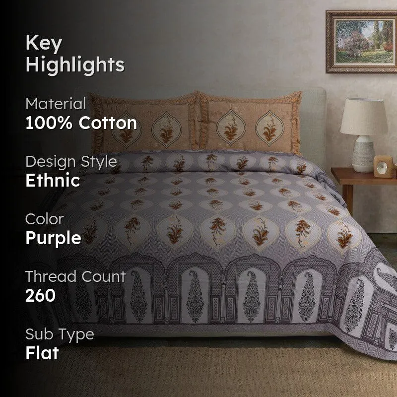 Ethnic Ashva Cotton Bedsheet (Purple) - 260 TC media 2