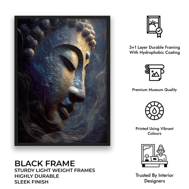 Mystic Blue Buddha Archival Paper Wall Painting With Black Frame media 9