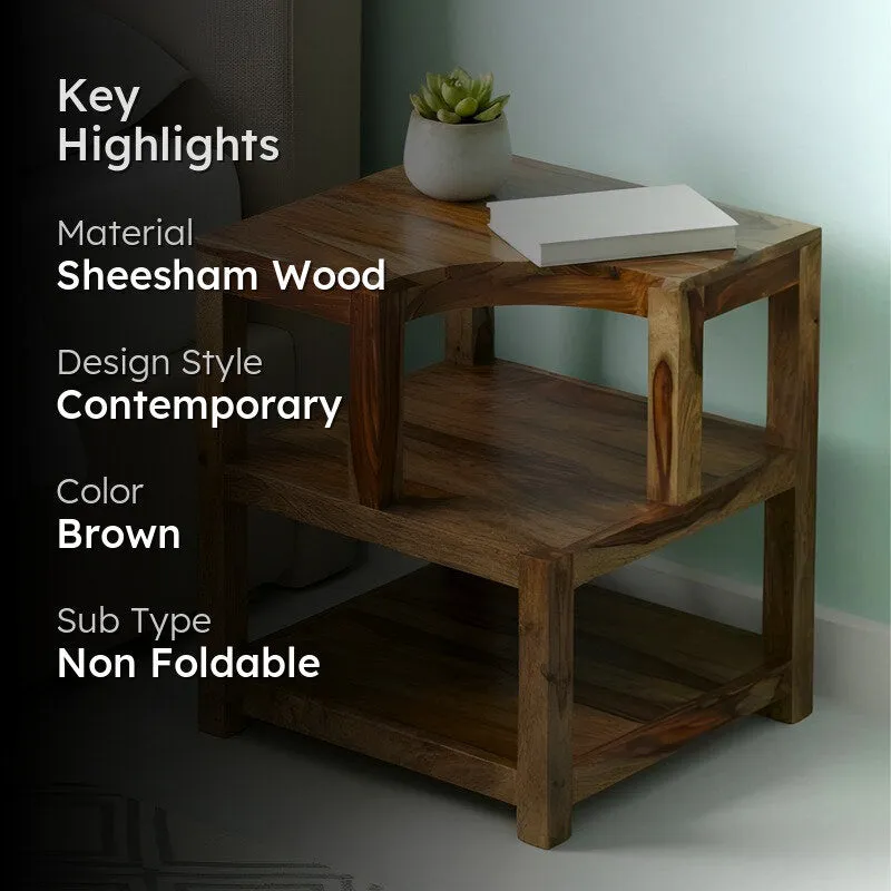 Xverix Sheesham Wooden Side & Bedside Table - Light Brown media 2