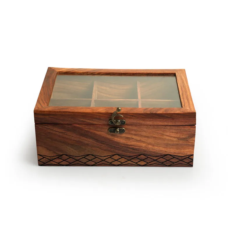 Diamante Pyrographed Sheesham Wood Multi-Utility Box media 5