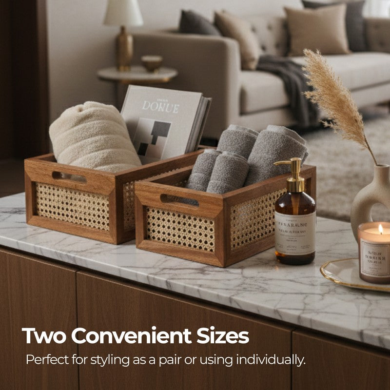 WoodCraft Teak Wood Storage Basket - Set of Two media 8