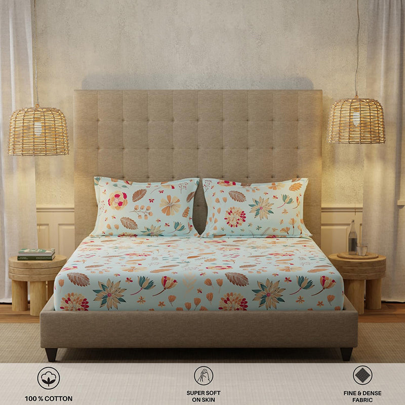 Urban Space Florence Sky Blue Cotton Bedsheet - 200 TC media 4