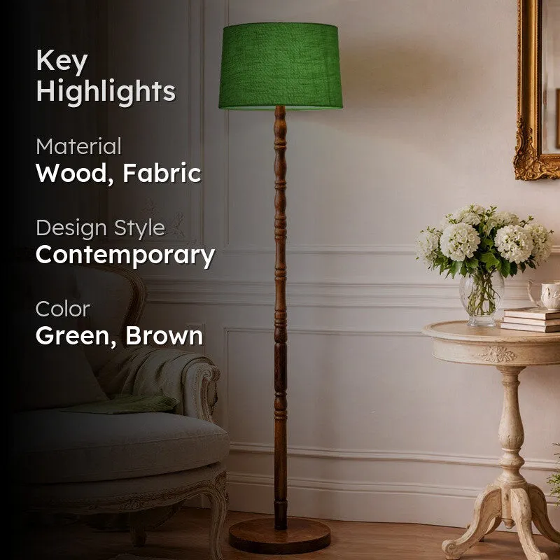Heritage Turned Wooden Floor Lamp - Green & Brown media 2