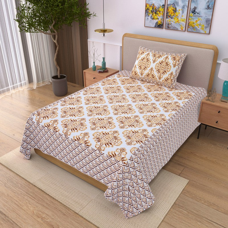 Linora Ethnic Cotton Bedsheet (Yellow & White) - 240 TC media 3